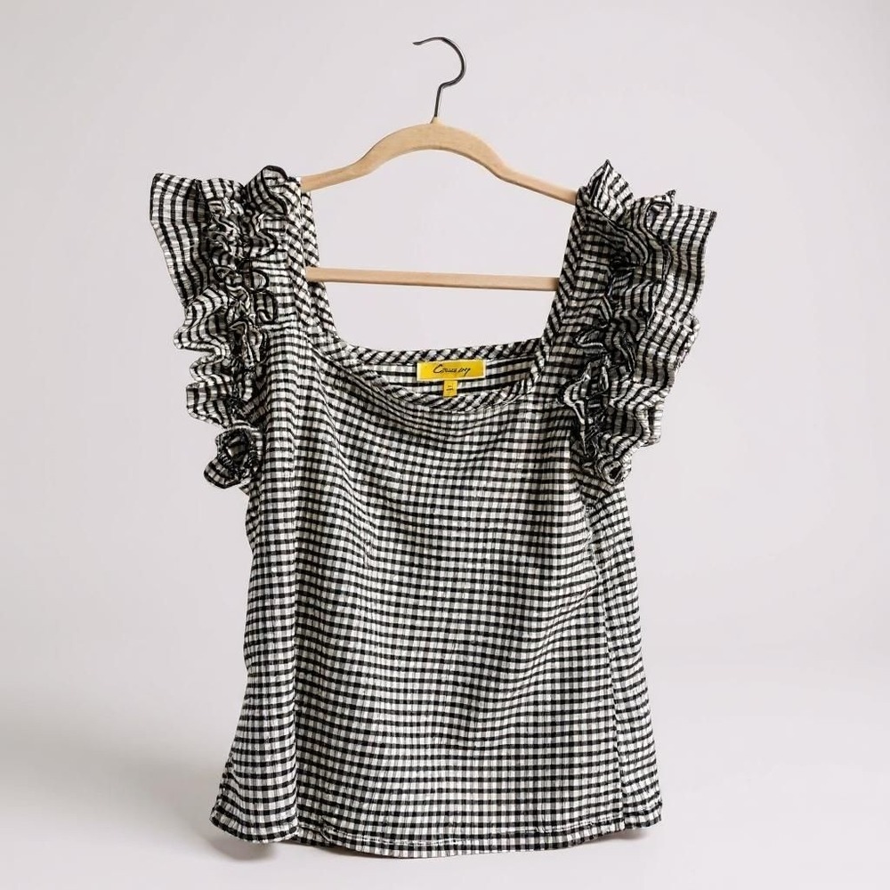 Gingham‎ Checkered Ruffle Top By Circus NY Size L